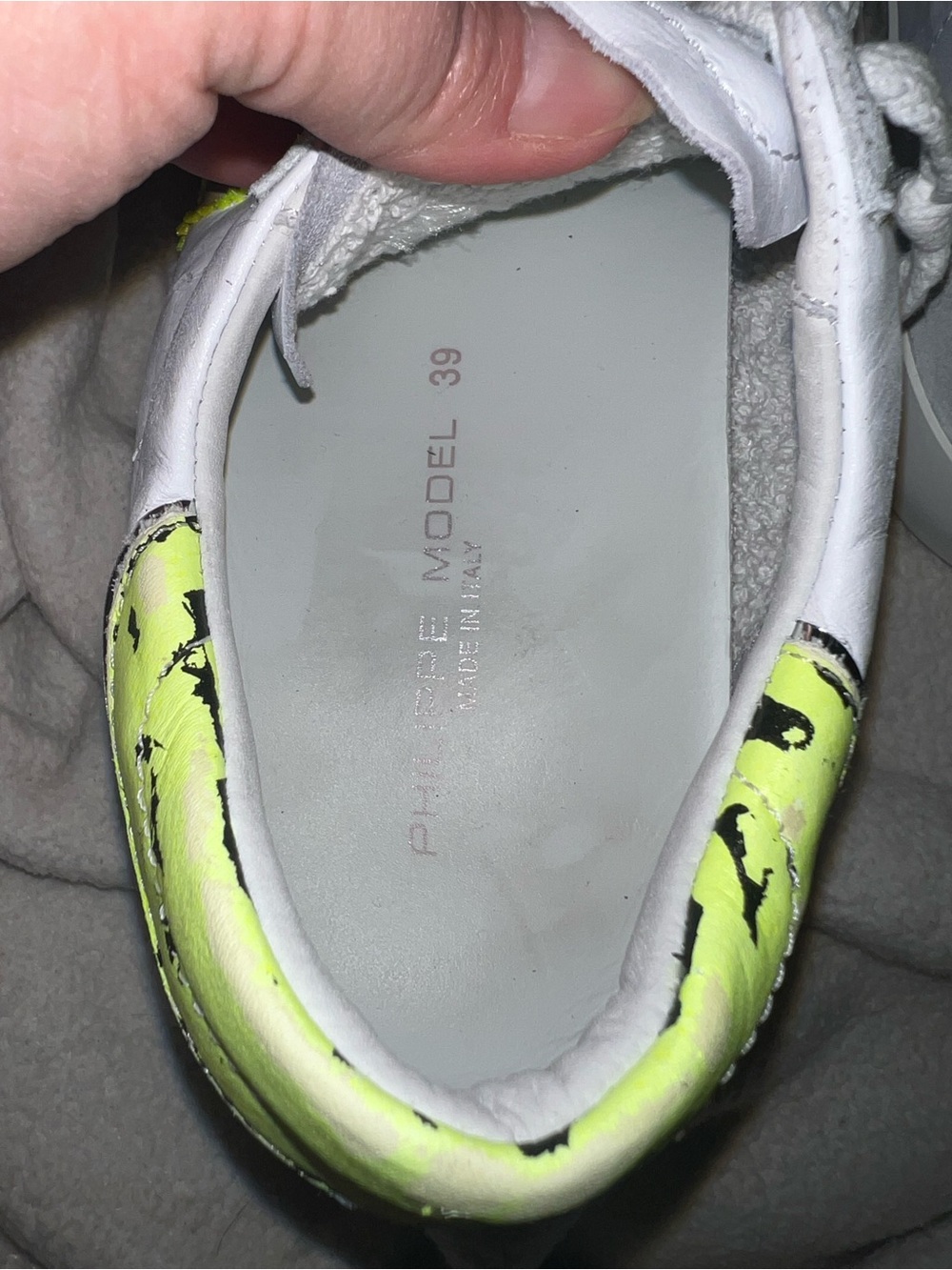 Philippe Model White Sneakers with Neon Yellow Heel - Picture 4 of 5